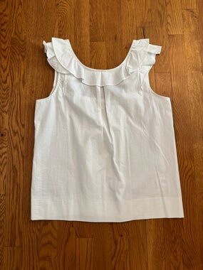 J. Crew Factory White Ruffle Neck Tank Top